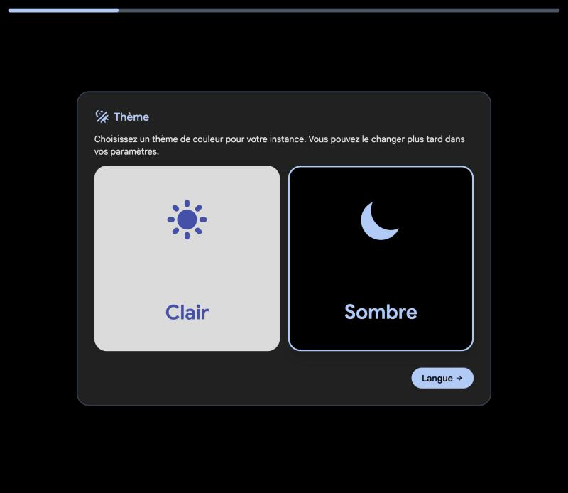Étape Thème d'Immich avec les choix Clair et Sombre