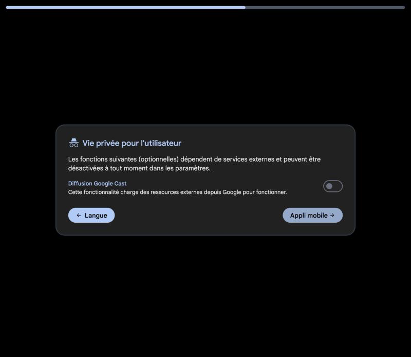 Étape Vie privée pour l'utilisateur d'Immich avec Diffusion Google Cast désactivée